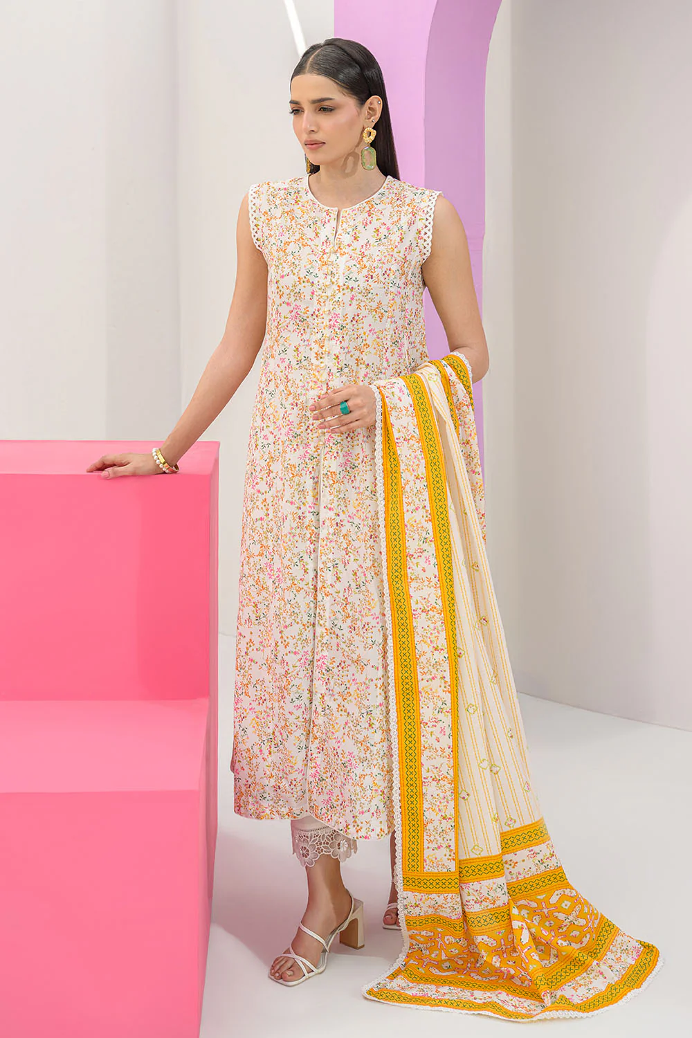 3 Piece Printed Lawn Suit and Dyed Trouser - Image 6