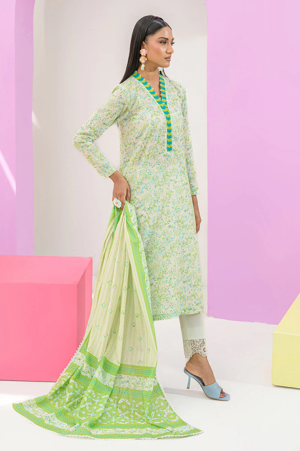 3 Piece Printed Lawn Suit and Dyed Trouser - Image 3