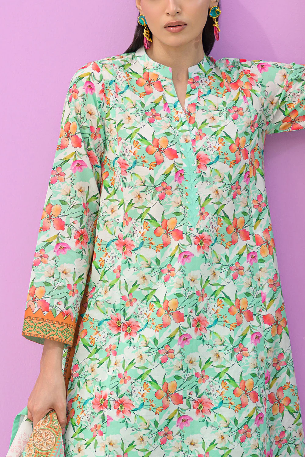 3 Piece Printed Lawn Suit and Dyed Trouser - Image 2