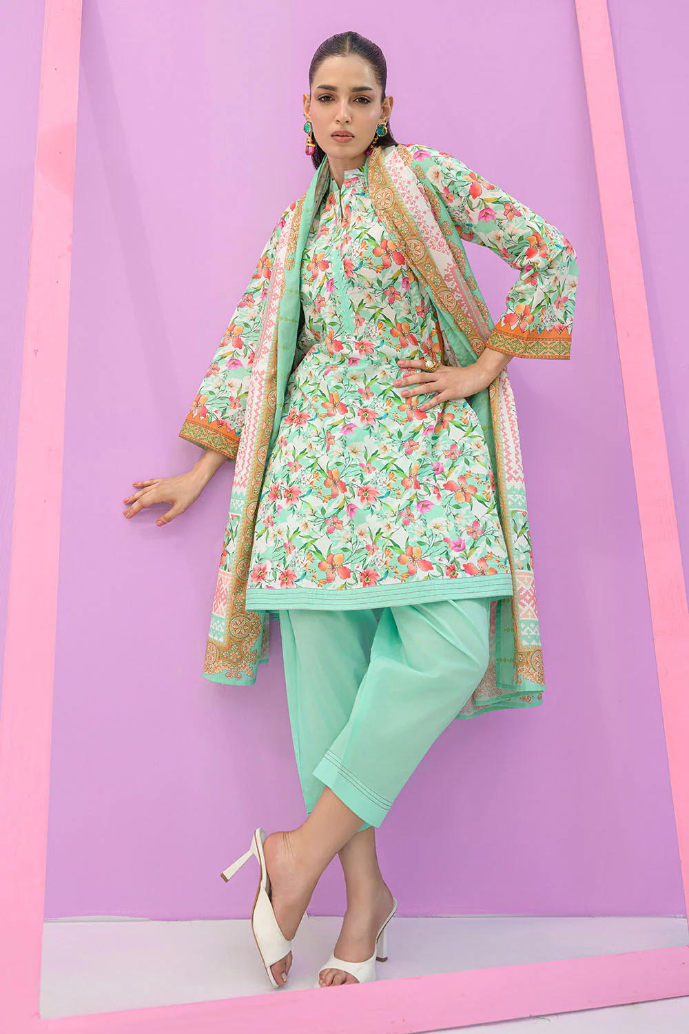 3 Piece Printed Lawn Suit and Dyed Trouser - Image 3