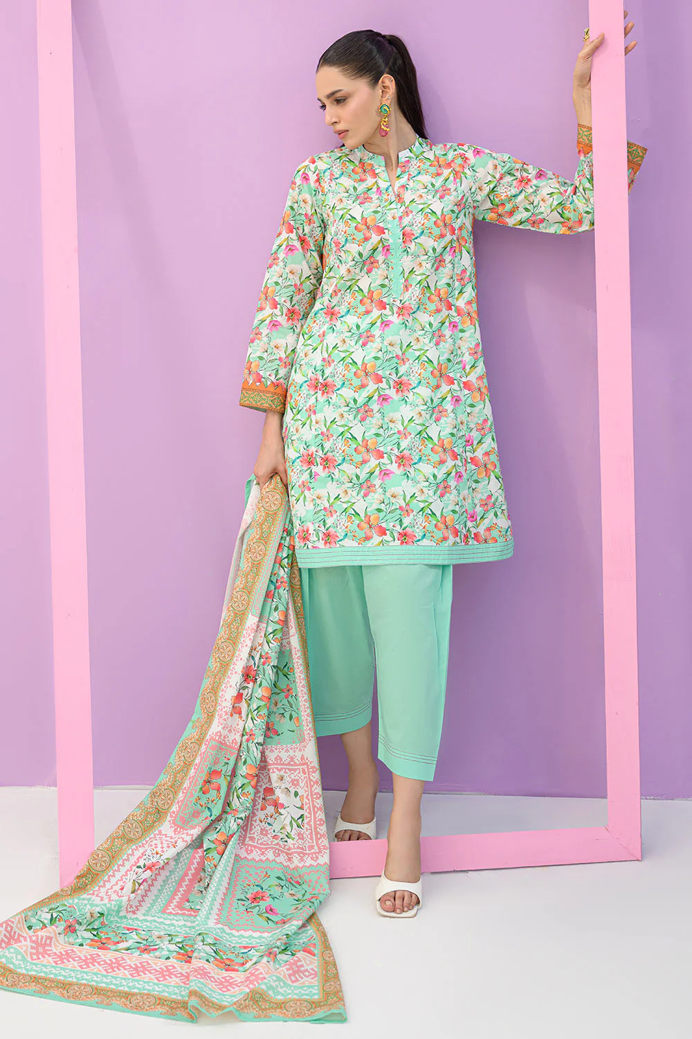 3 Piece Printed Lawn Suit and Dyed Trouser - Image 6