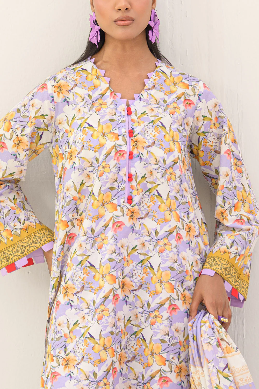 3 Piece Printed Lawn Suit and Dyed Trouser - Image 2