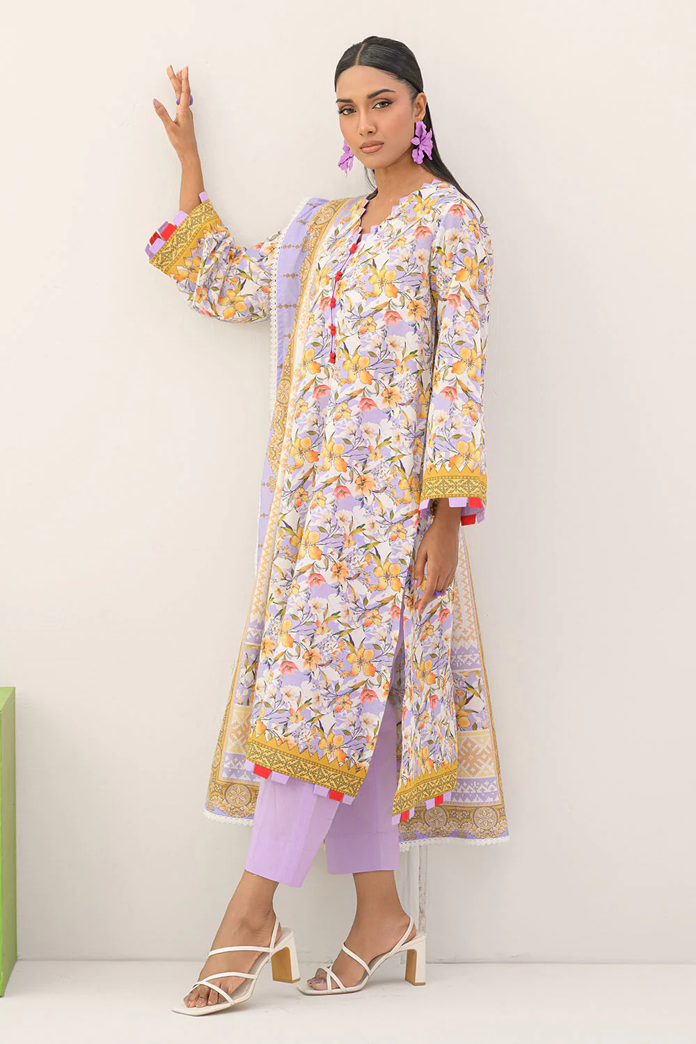 3 Piece Printed Lawn Suit and Dyed Trouser - Image 3