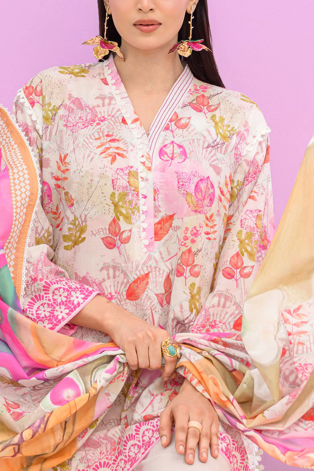 3 Piece Printed Lawn Suit and Dyed Trouser - Image 2