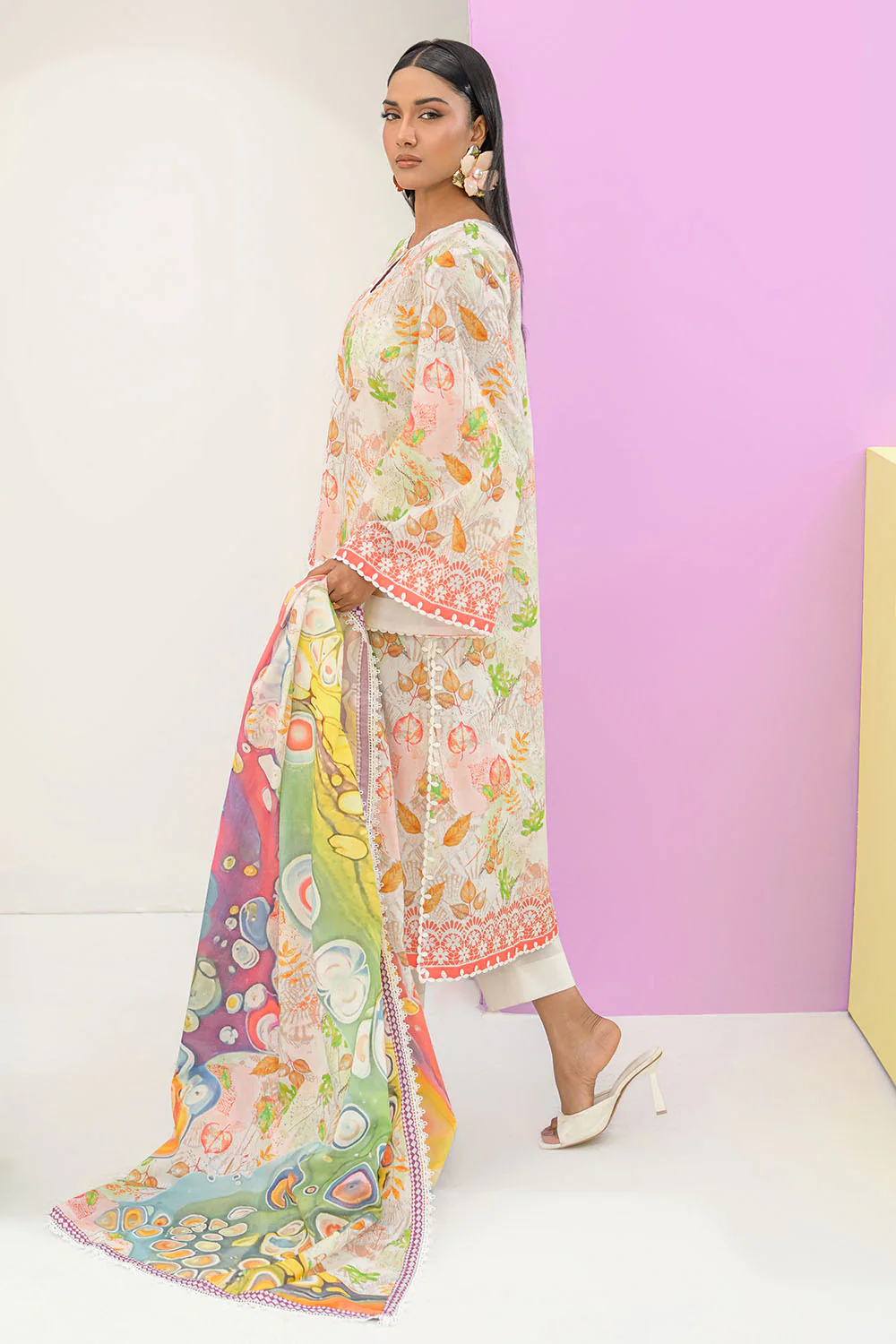 3 Piece Printed Lawn Suit and Dyed Trouser - Image 3