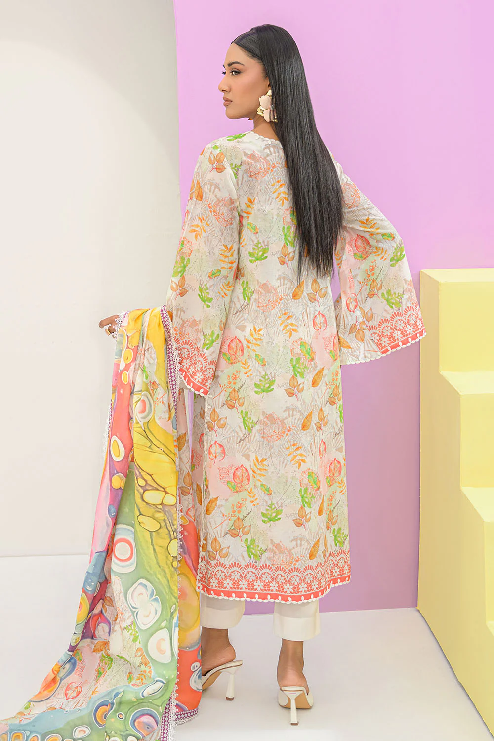 3 Piece Printed Lawn Suit and Dyed Trouser - Image 4