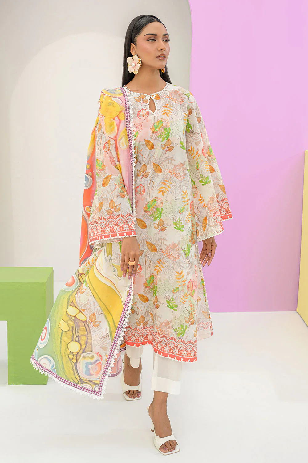 3 Piece Printed Lawn Suit and Dyed Trouser - Image 6