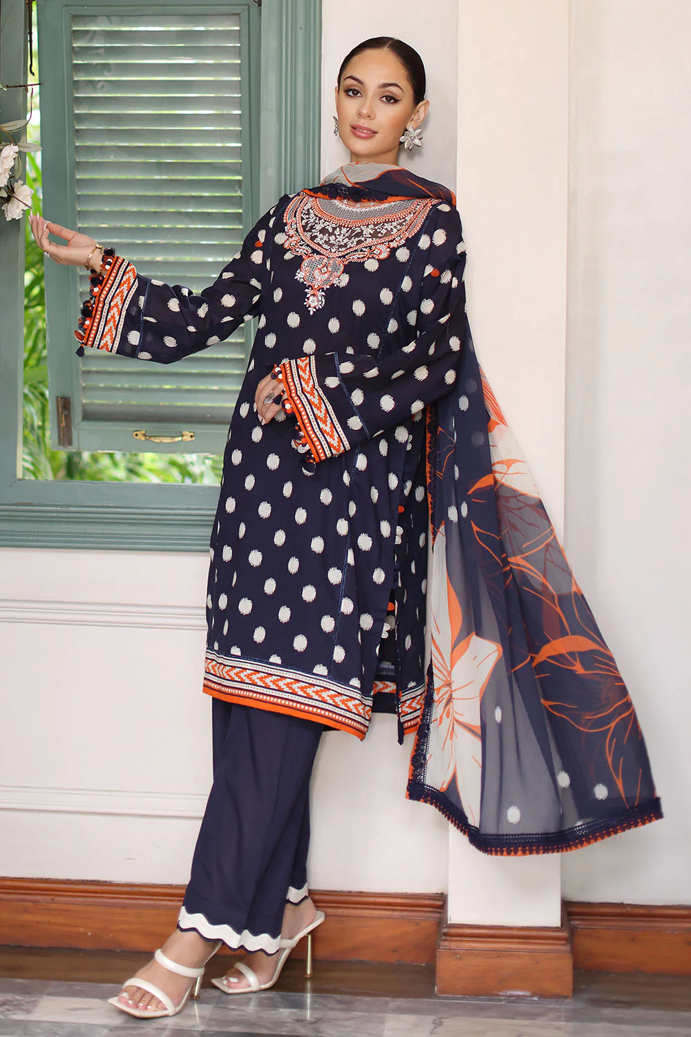 3 Piece Printed Lawn Suit with Chiffon Dupatta - Image 6