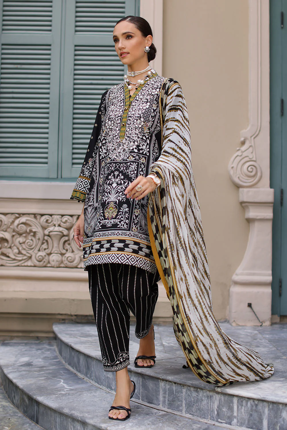 3 Piece Printed Lawn Suit with Chiffon Dupatta - Image 3
