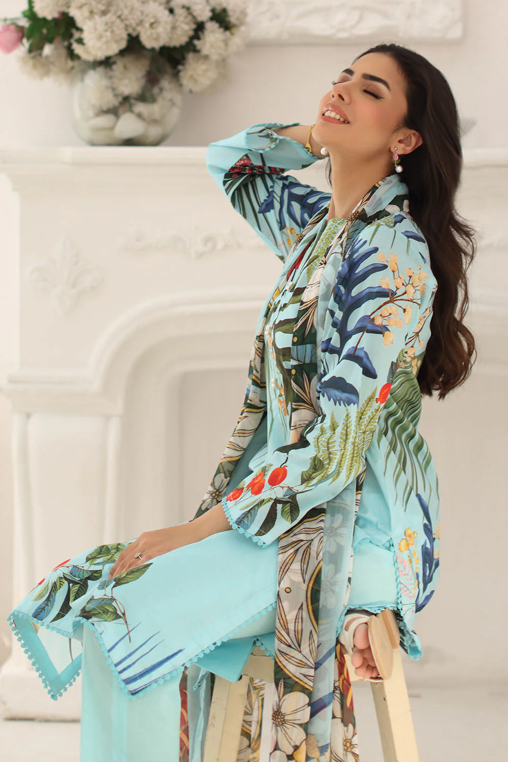 3 Piece Printed Lawn Suit with Chiffon Dupatta - Image 4