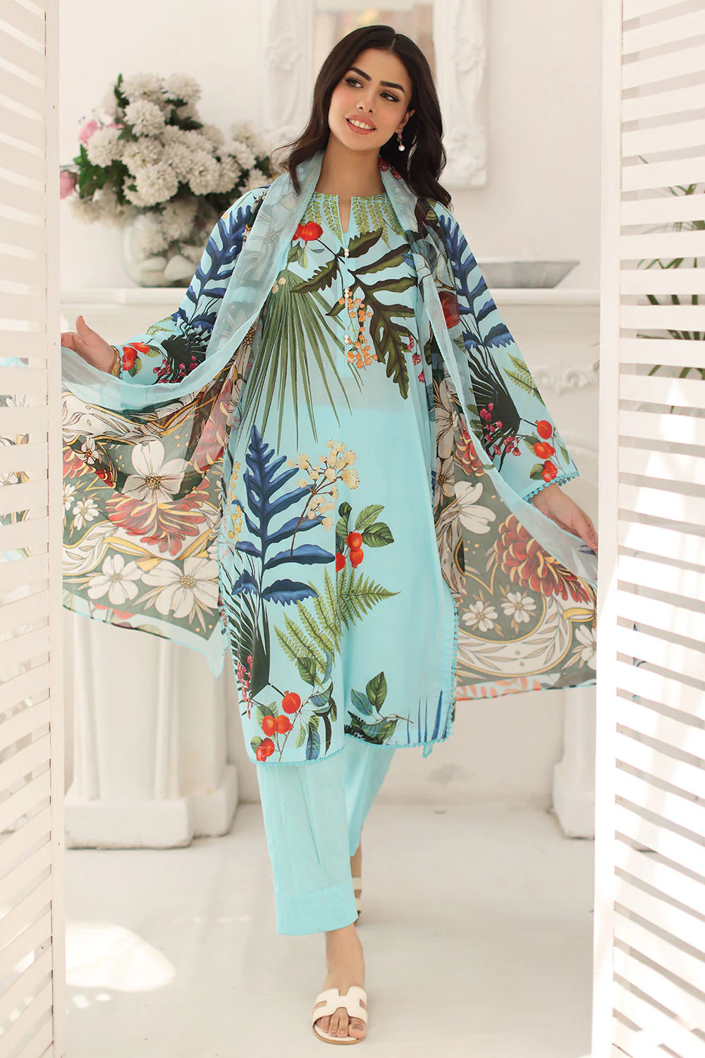 3 Piece Printed Lawn Suit with Chiffon Dupatta - Image 6