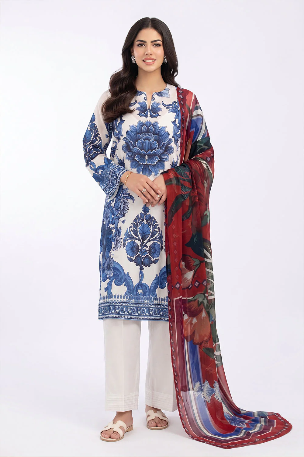 3 Piece Printed Lawn Suit with Chiffon Dupatta