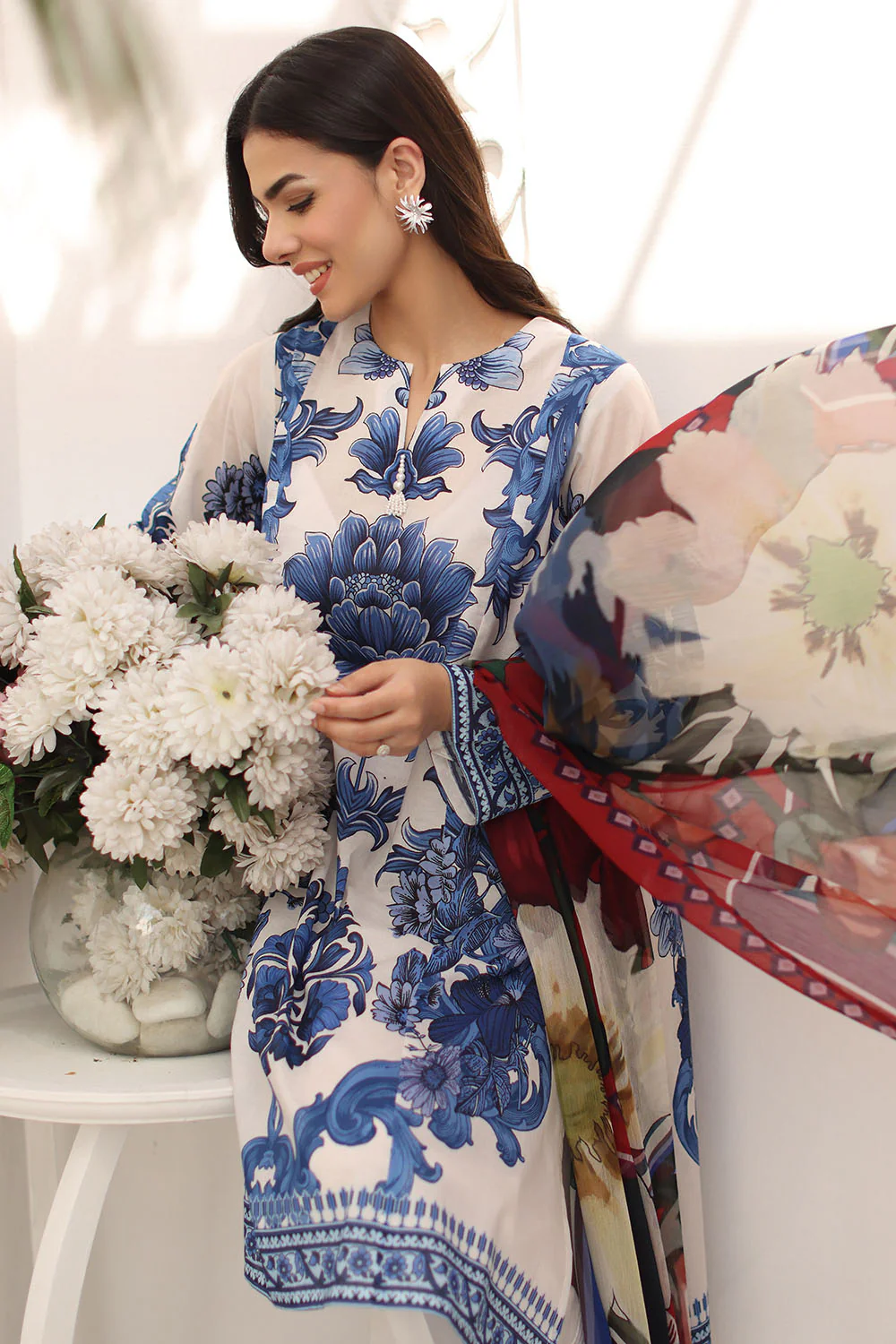 3 Piece Printed Lawn Suit with Chiffon Dupatta - Image 6