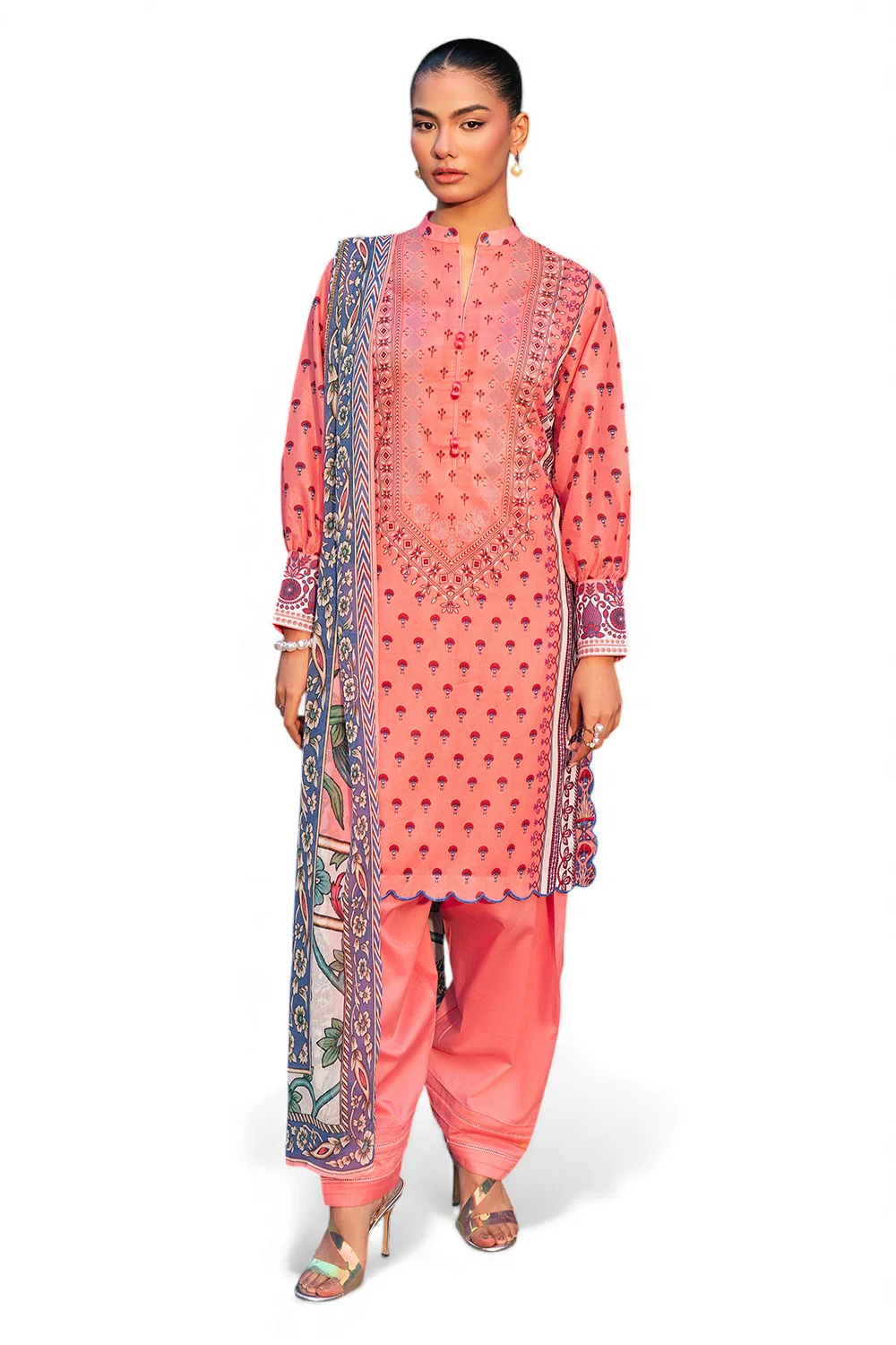 3 Piece Printed Lawn Suit with Chiffon Dupatta