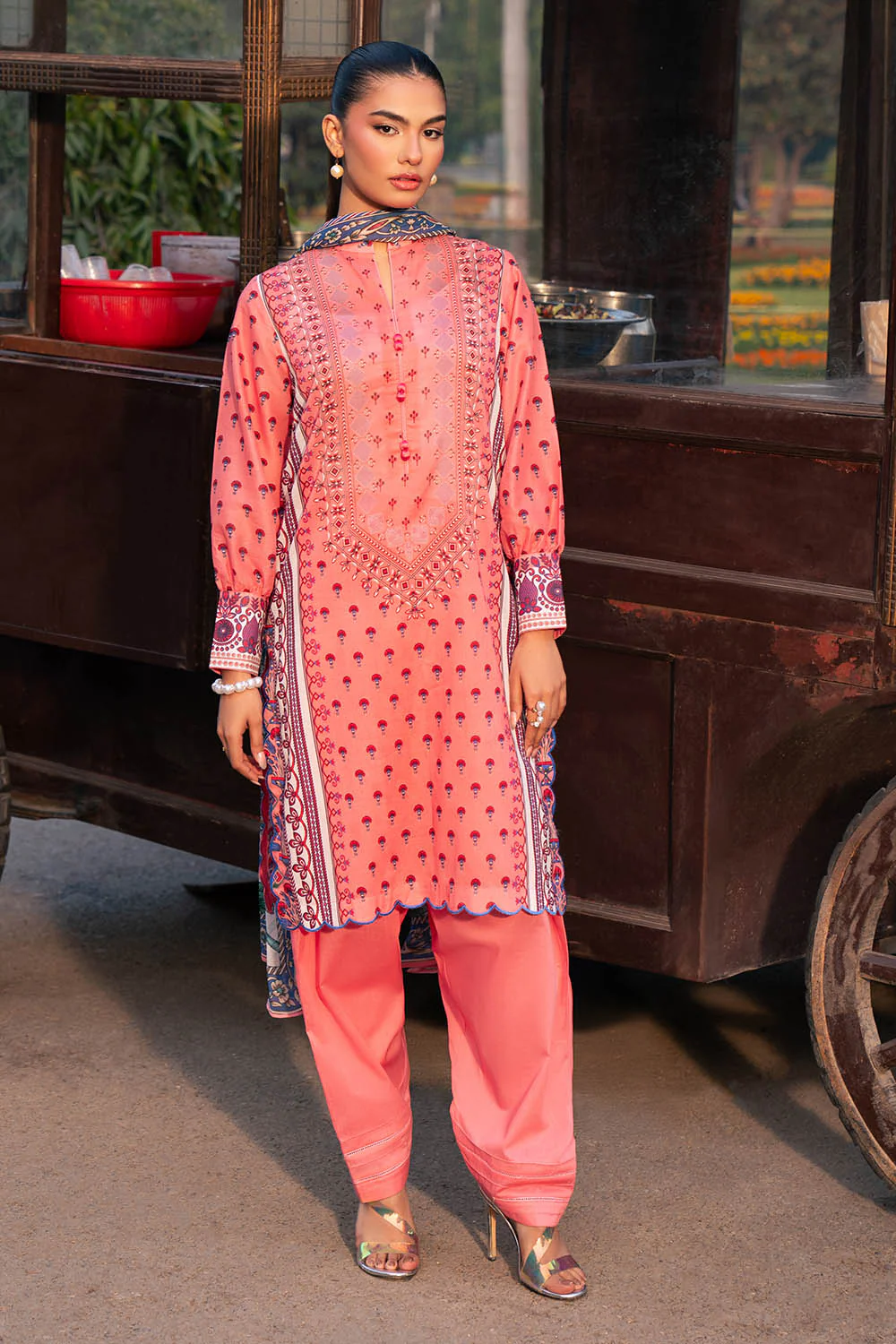 3 Piece Printed Lawn Suit with Chiffon Dupatta - Image 6