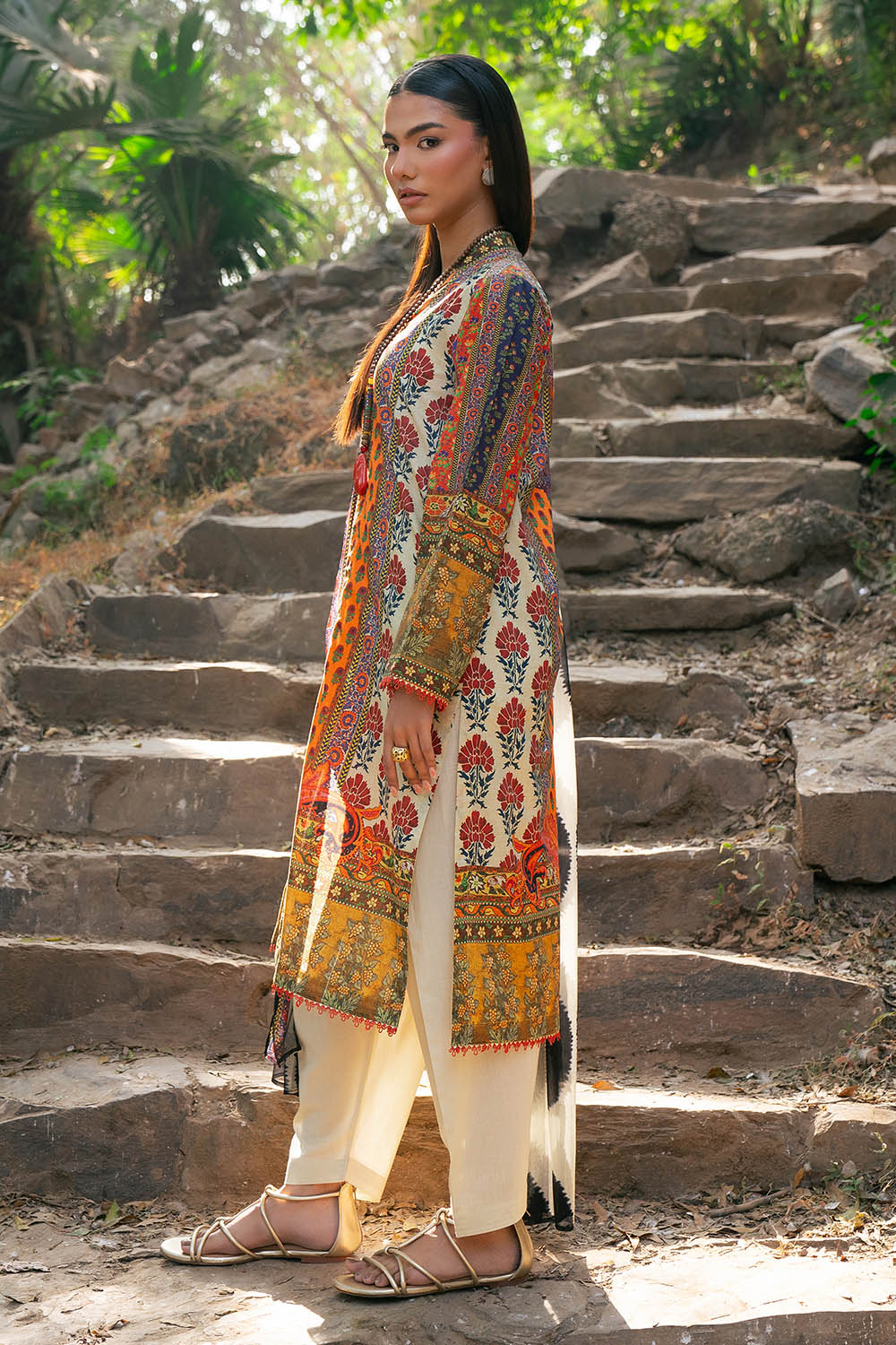 3 Piece Printed Lawn Suit with Chiffon Dupatta - Image 3