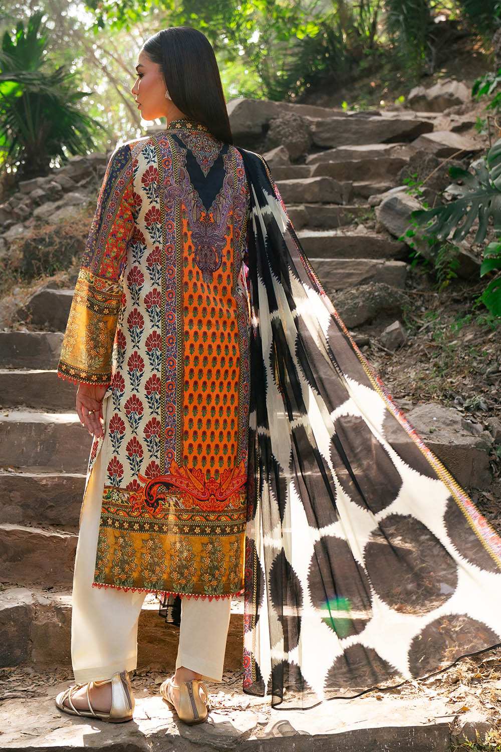 3 Piece Printed Lawn Suit with Chiffon Dupatta - Image 4