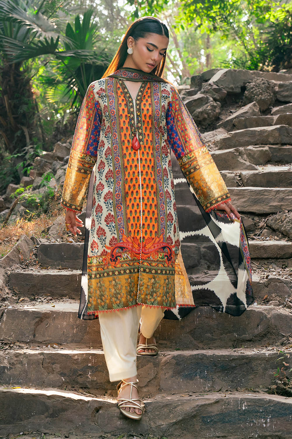 3 Piece Printed Lawn Suit with Chiffon Dupatta - Image 6