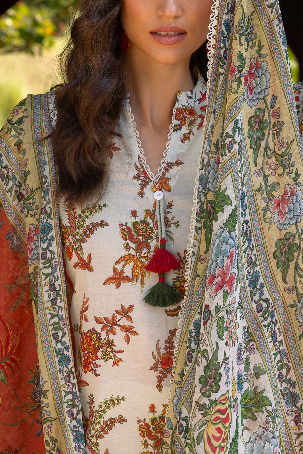 3 Piece Printed Lawn suit with Chiffon Dupatta - Image 2