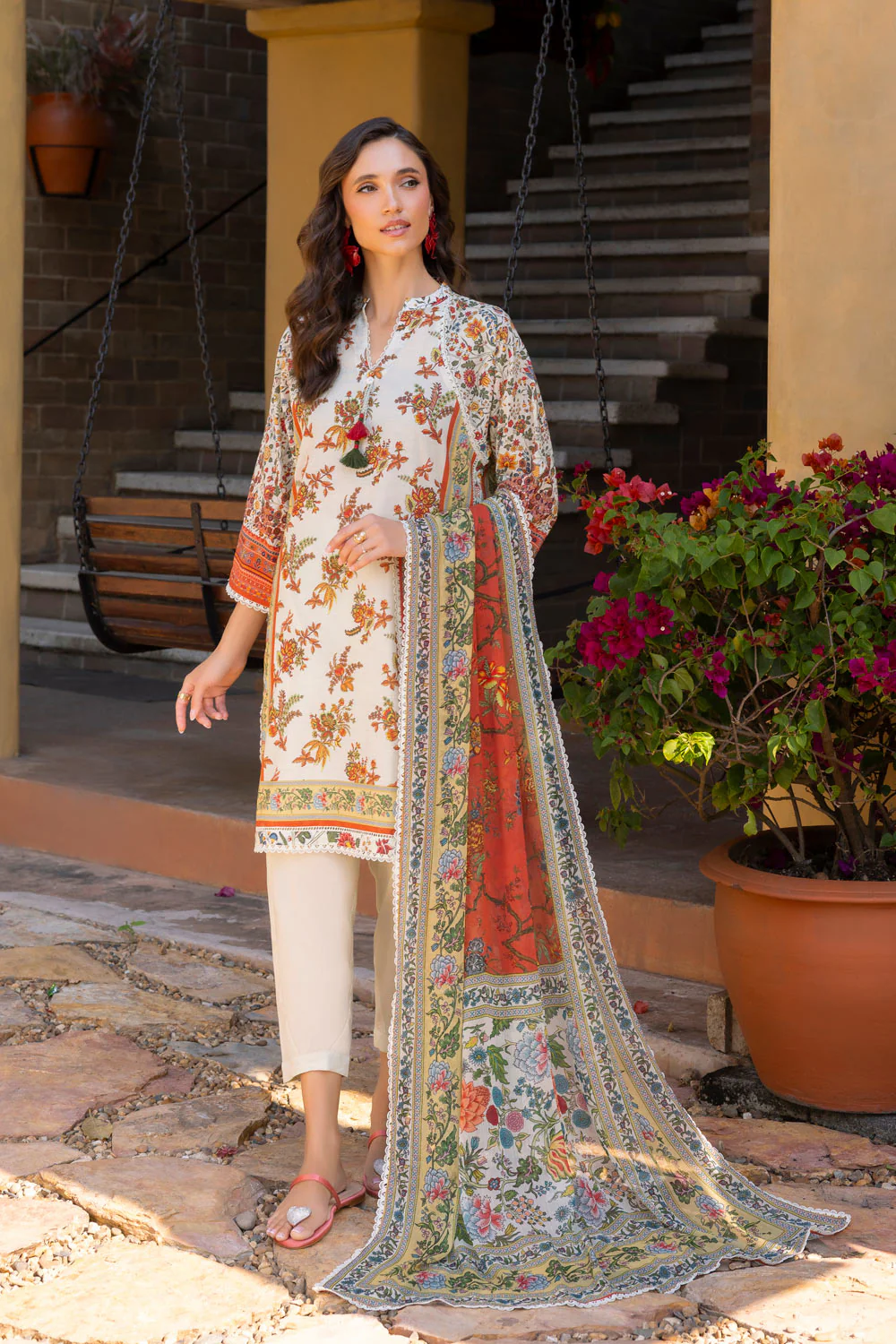 3 Piece Printed Lawn suit with Chiffon Dupatta - Image 6