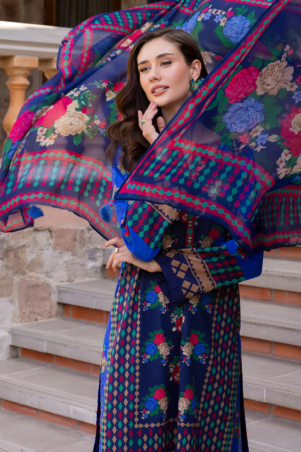 3 Piece Printed Lawn suit with Chiffon Dupatta - Image 3