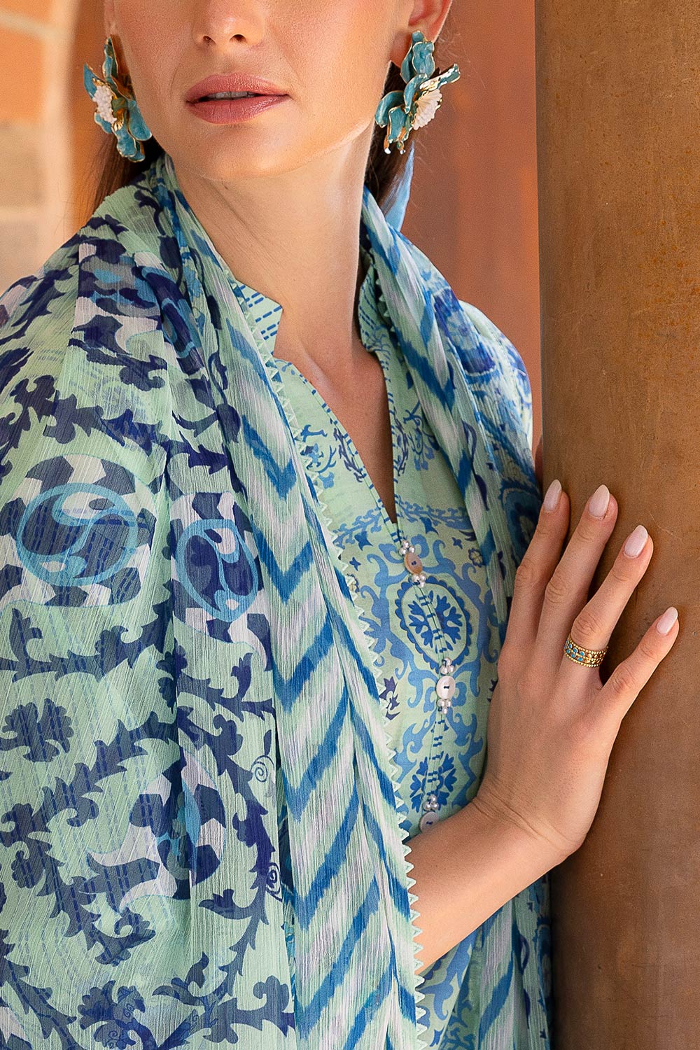 3 Piece Printed Lawn suit with Chiffon Dupatta - Image 2