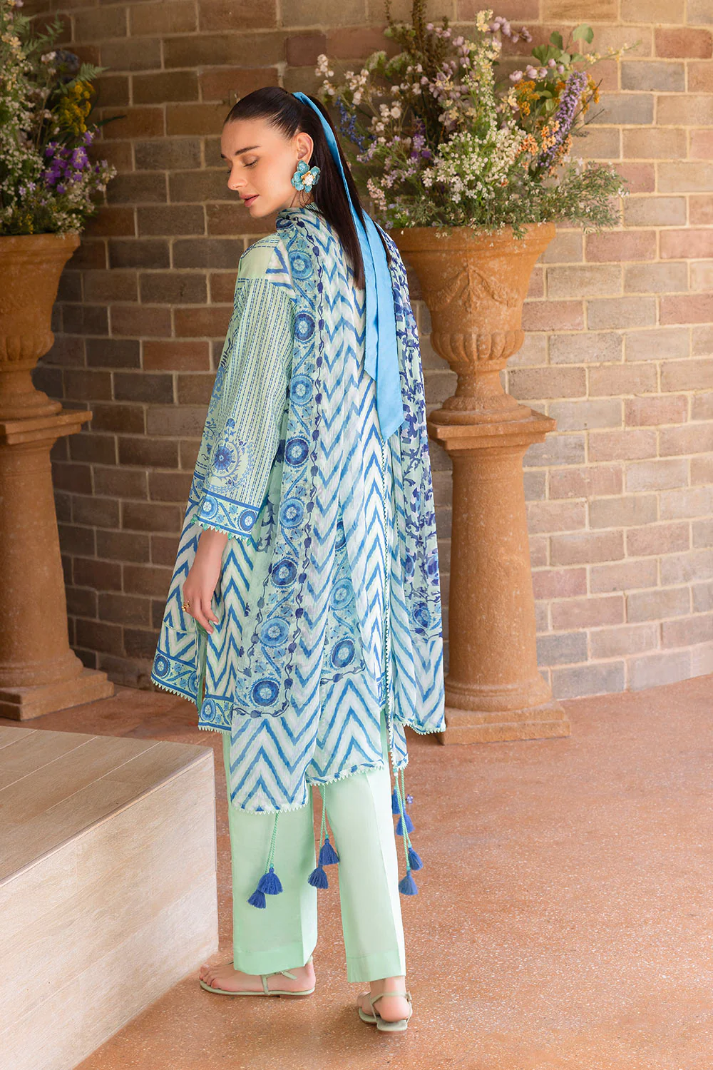 3 Piece Printed Lawn suit with Chiffon Dupatta - Image 3