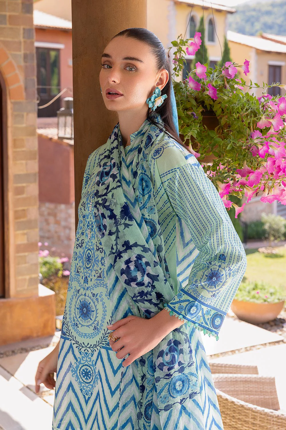 3 Piece Printed Lawn suit with Chiffon Dupatta - Image 5