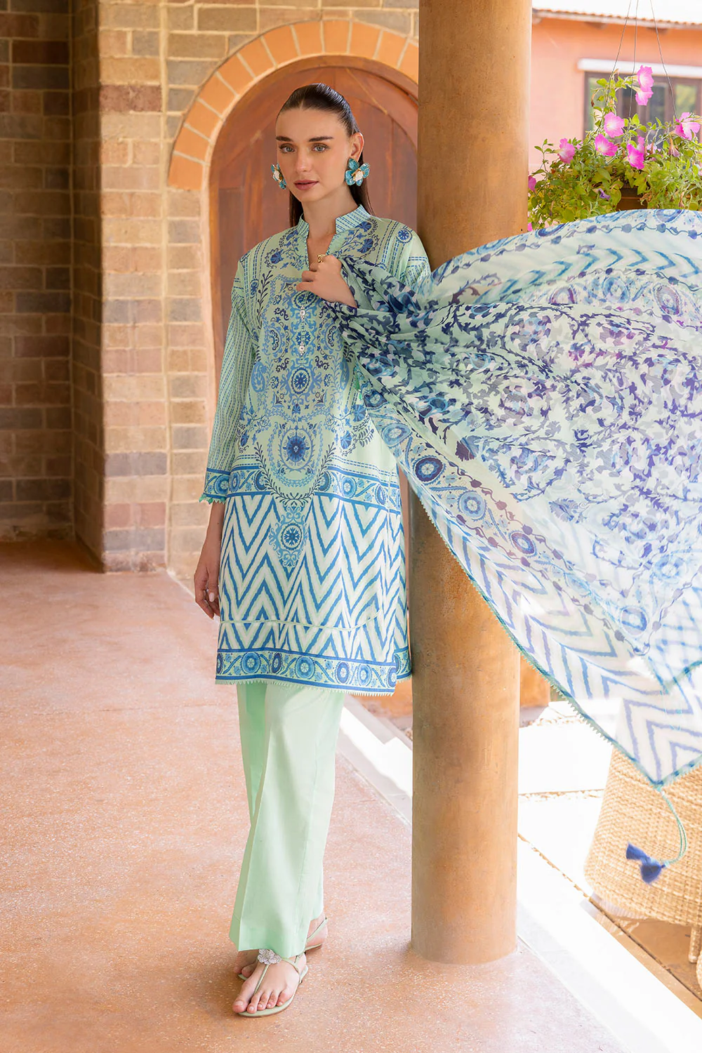 3 Piece Printed Lawn suit with Chiffon Dupatta - Image 6