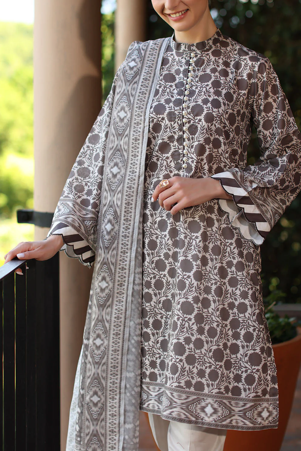 3 Piece Printed Lawn Suit with Dupatta - Image 2