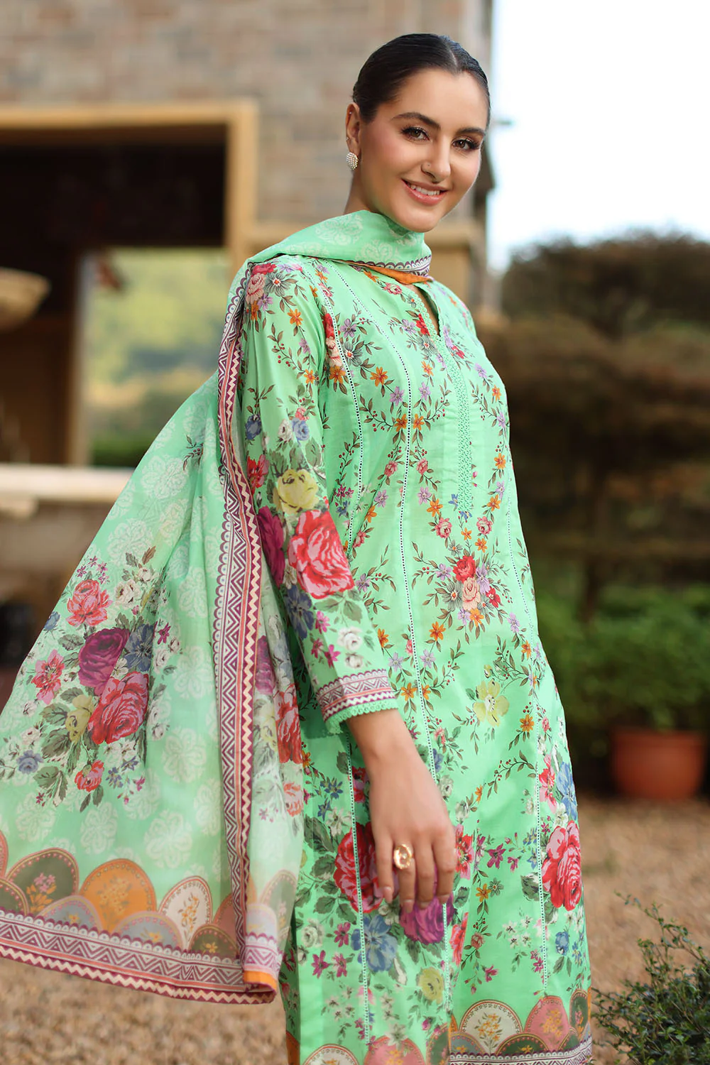 3 Piece Printed Lawn Suit with Dupatta - Image 3