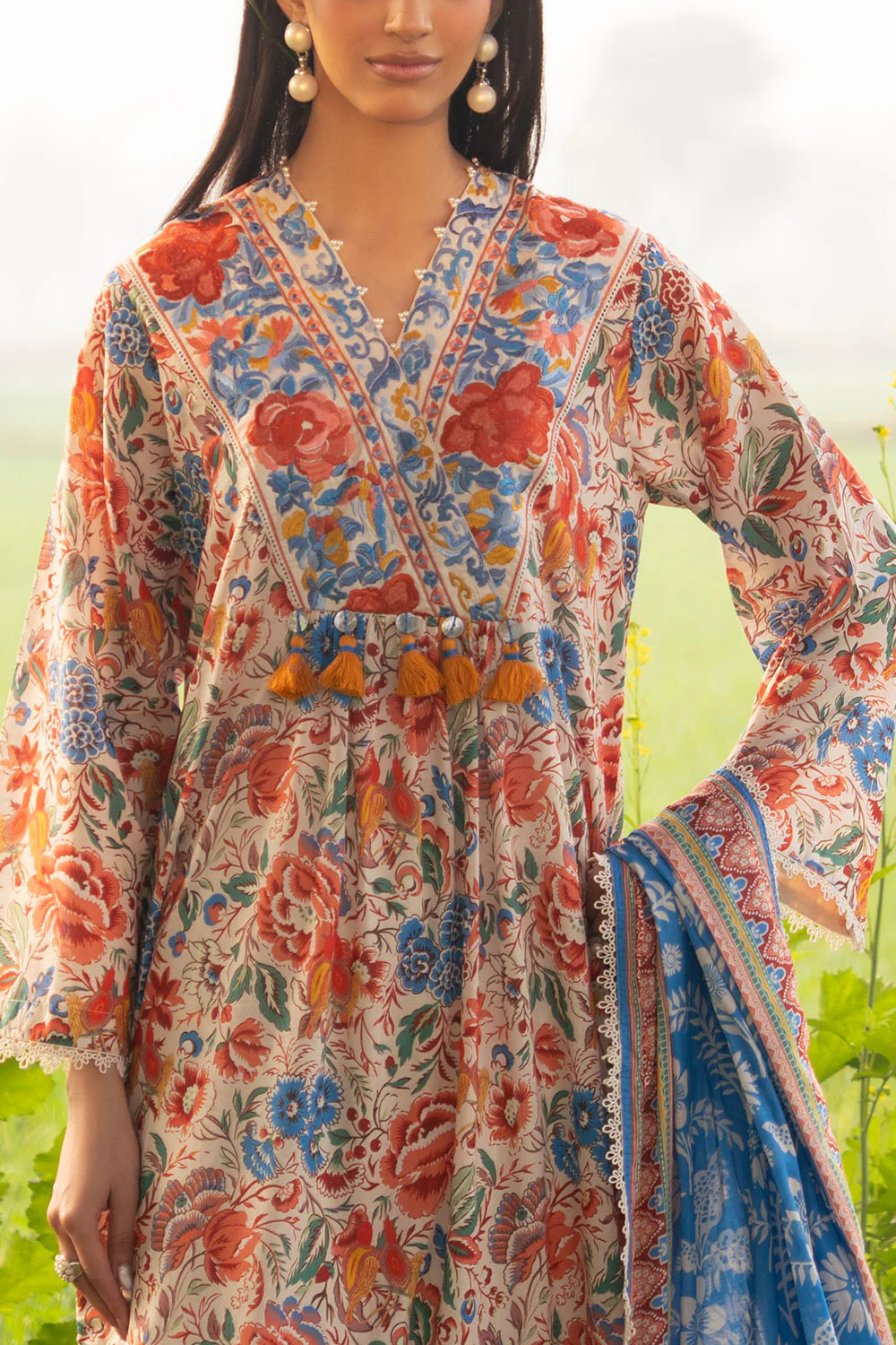 3 Piece Printed Lawn Suit with Embroidered Border - Image 2