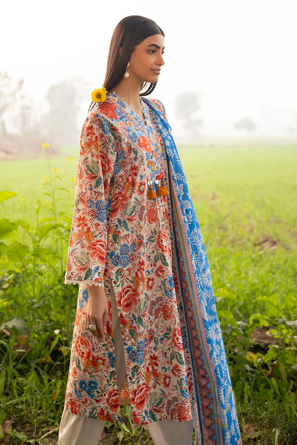 3 Piece Printed Lawn Suit with Embroidered Border - Image 3