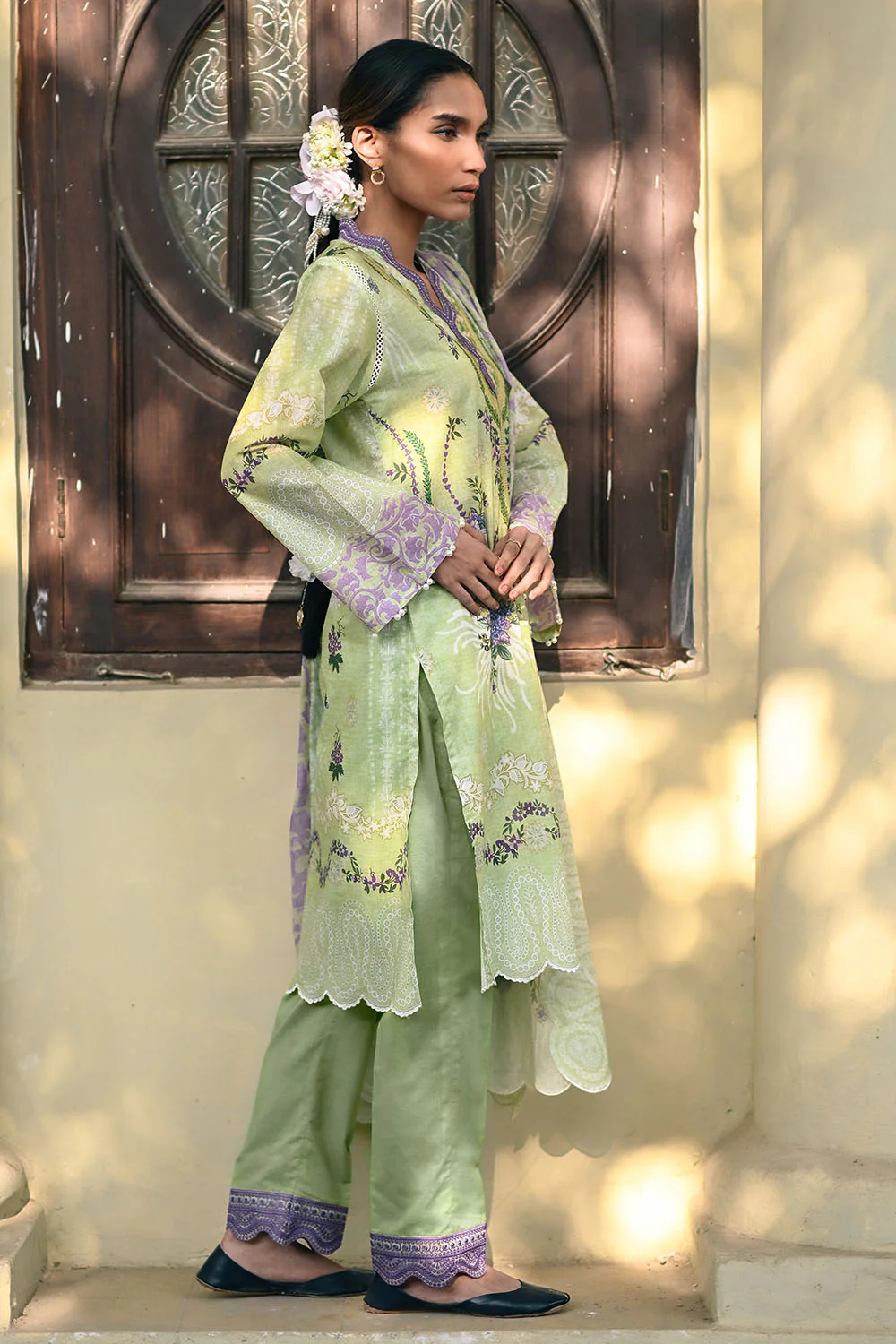 3 Piece Printed Lawn Suit with Embroidered Borders - Image 3