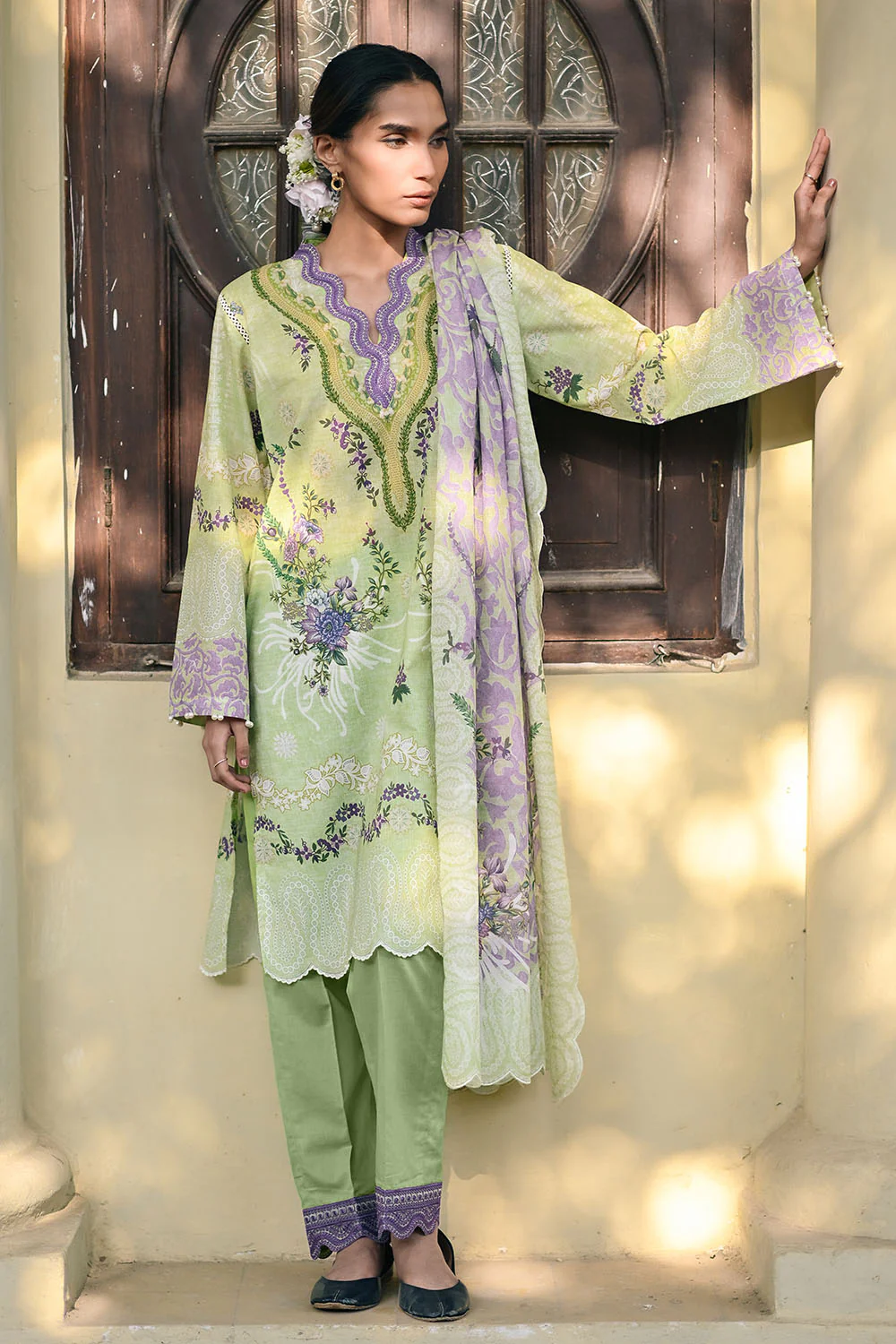 3 Piece Printed Lawn Suit with Embroidered Borders - Image 6