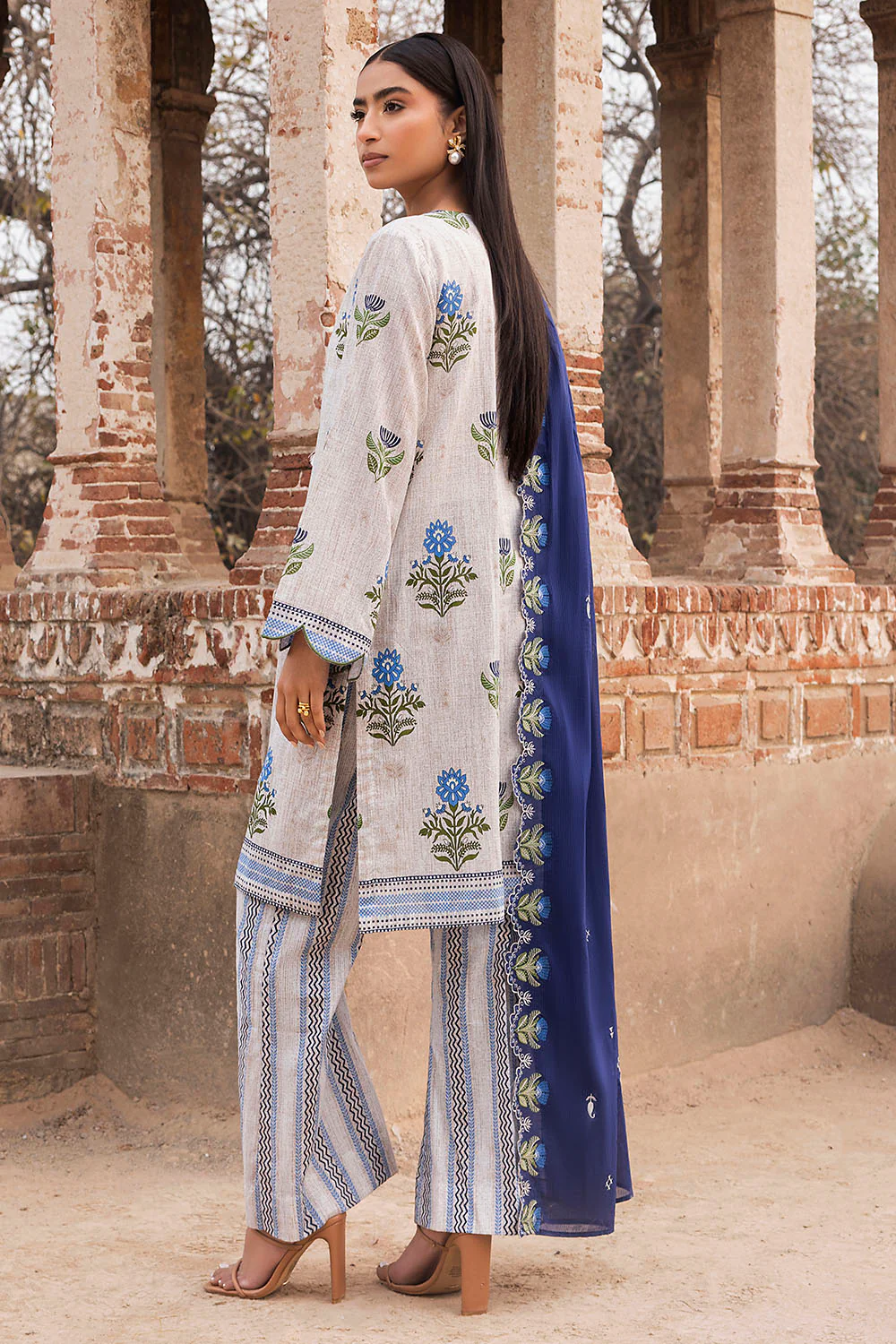 3 Piece Printed Lawn Suit with Embroidered Denting Dupatta and Printed Trouser - Image 4