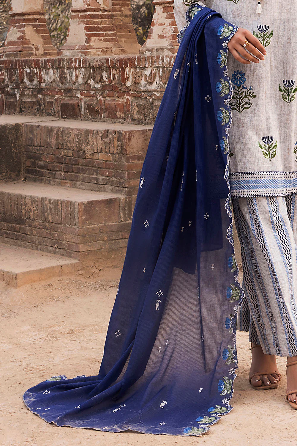 3 Piece Printed Lawn Suit with Embroidered Denting Dupatta and Printed Trouser - Image 5