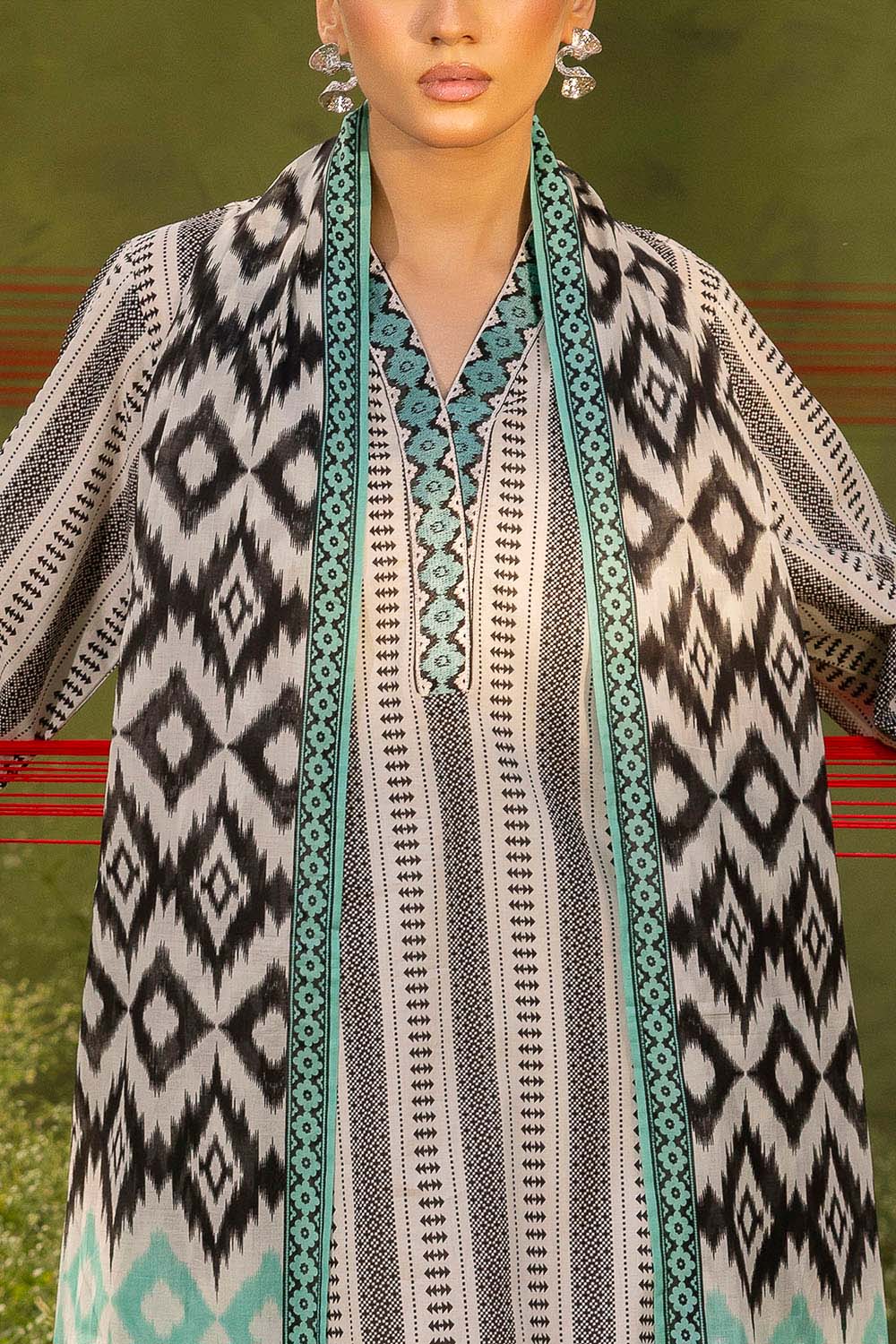 3 Piece Printed Lawn Suit with Embroidered Neckline and Border - Image 2