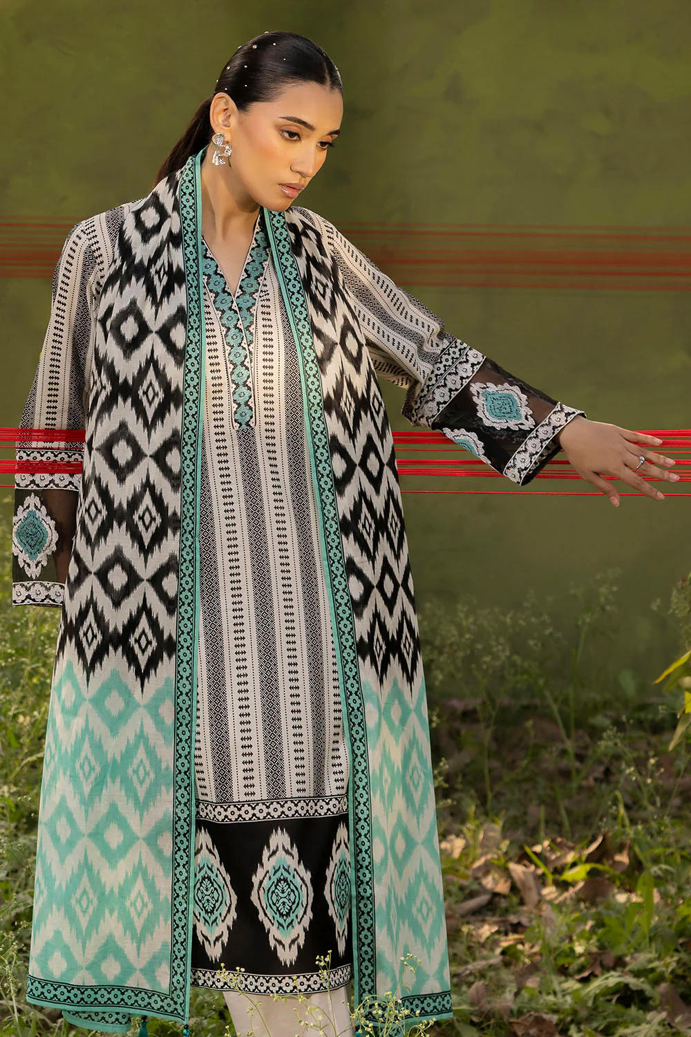3 Piece Printed Lawn Suit with Embroidered Neckline and Border - Image 5