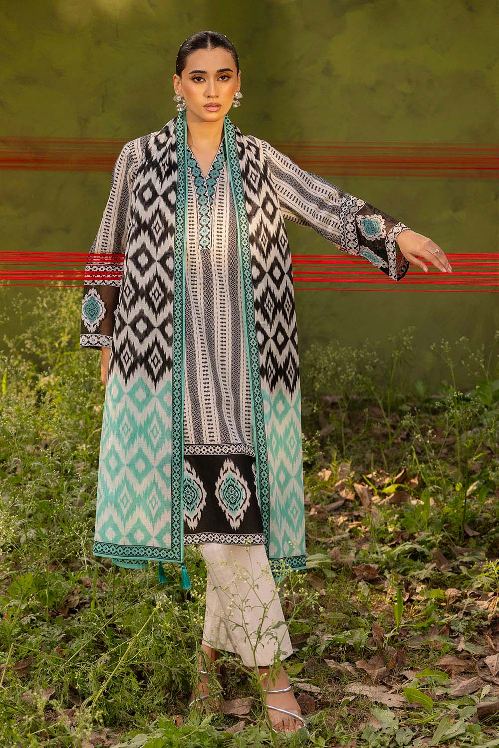 3 Piece Printed Lawn Suit with Embroidered Neckline and Border - Image 7