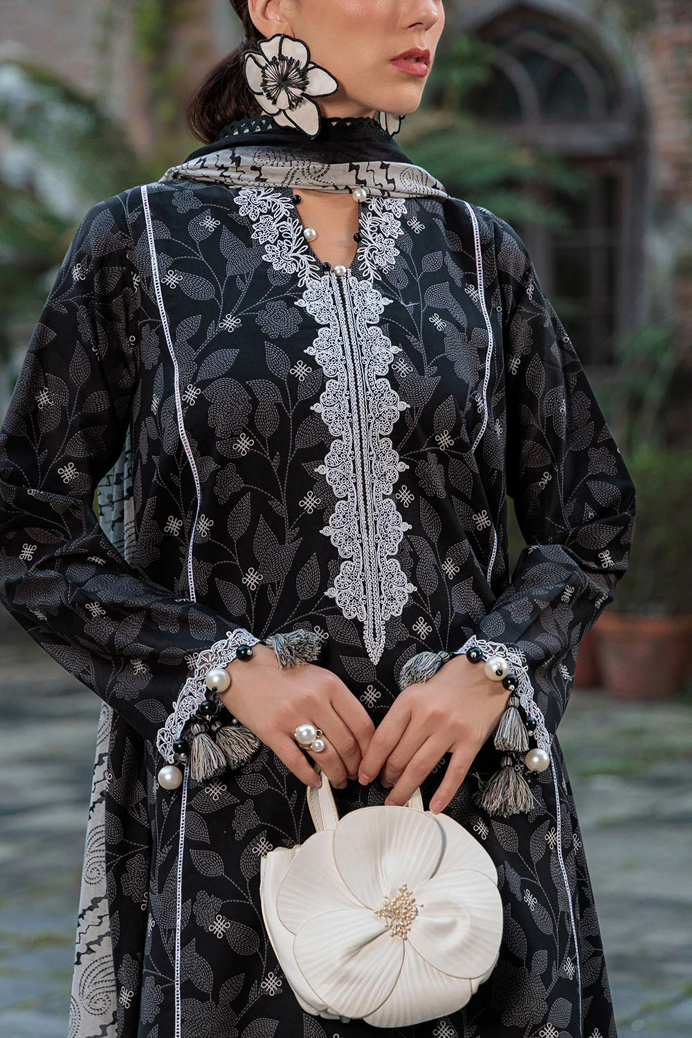 3 Piece Printed Lawn Suit with Embroidered Neckline, Borders and Lace - Image 2