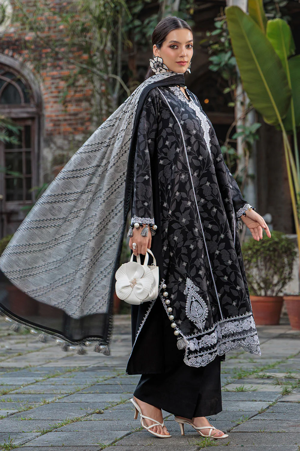 3 Piece Printed Lawn Suit with Embroidered Neckline, Borders and Lace - Image 3