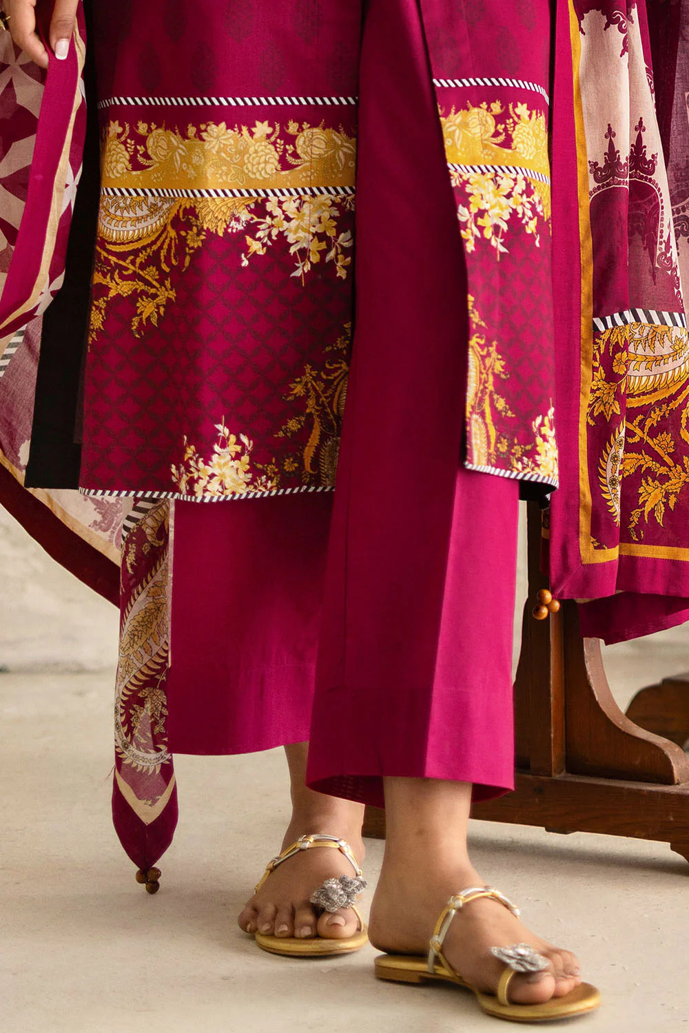 3 Piece Printed Lawn Suit with Embroidered Neckline - Image 5