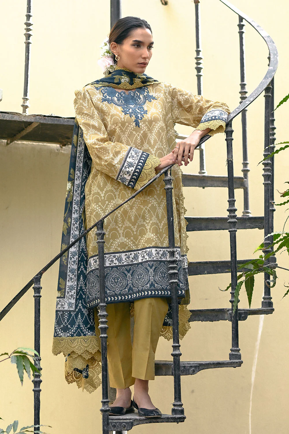 3 Piece Printed Lawn Suit with Embroidered Neckline - Image 5