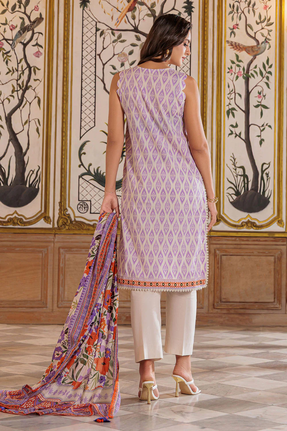 3 Piece Printed Lawn Suit with Embroidered Neckline - Image 4