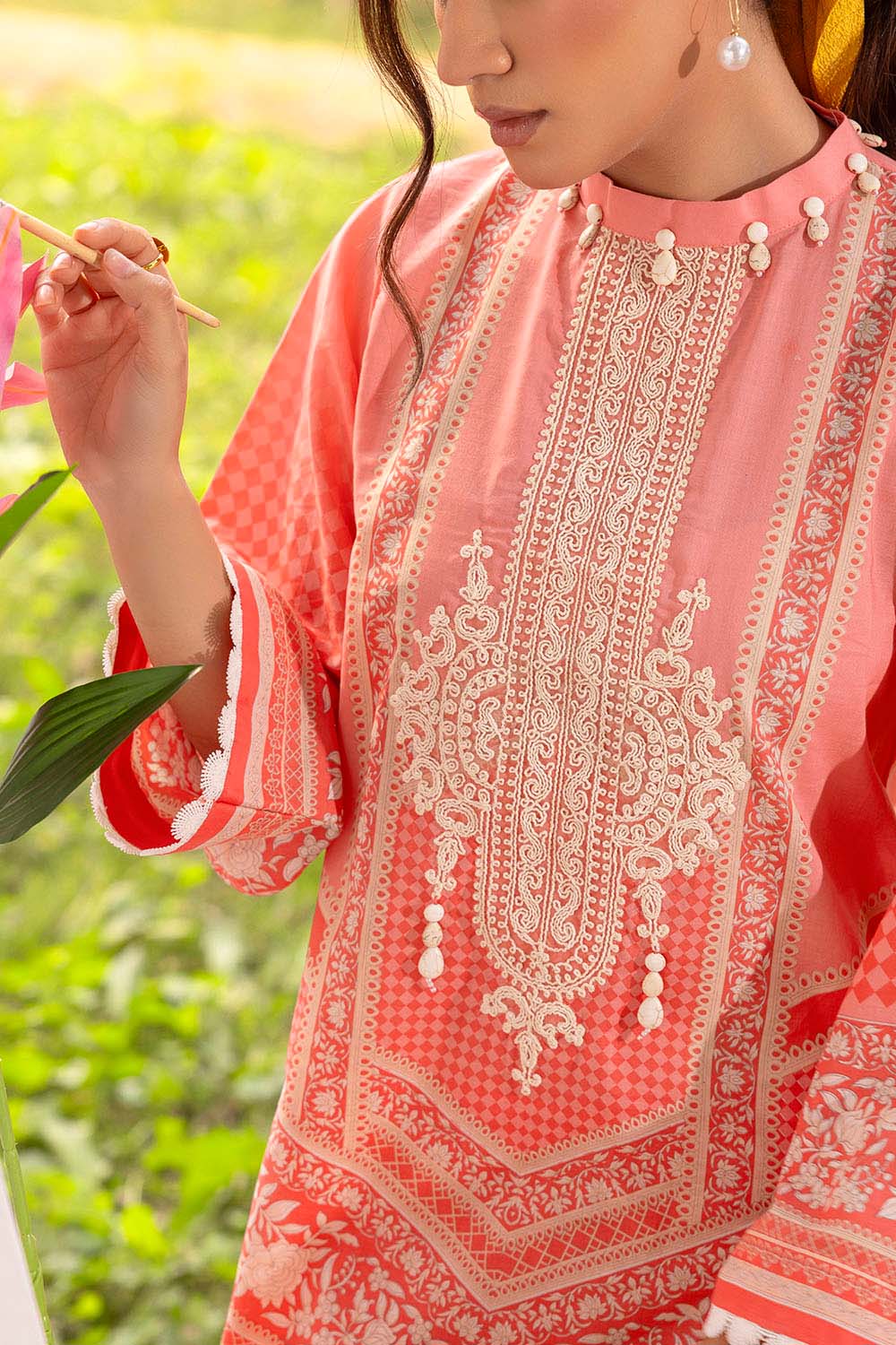 3 Piece Printed Lawn Suit with Embroidered Neckline - Image 2
