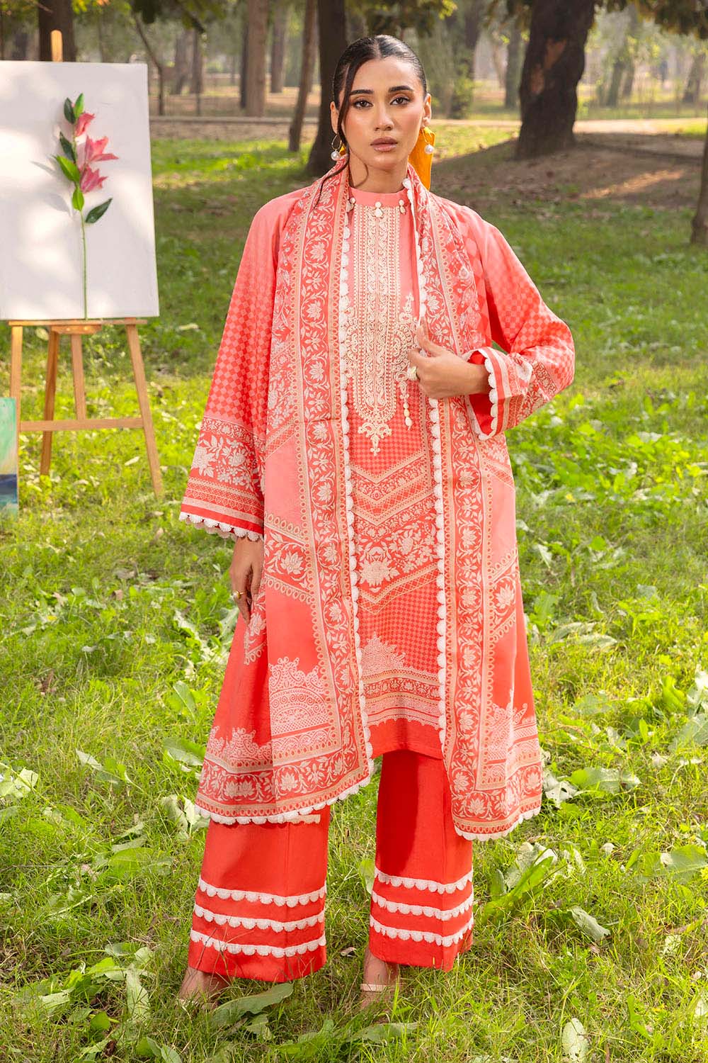 3 Piece Printed Lawn Suit with Embroidered Neckline - Image 6