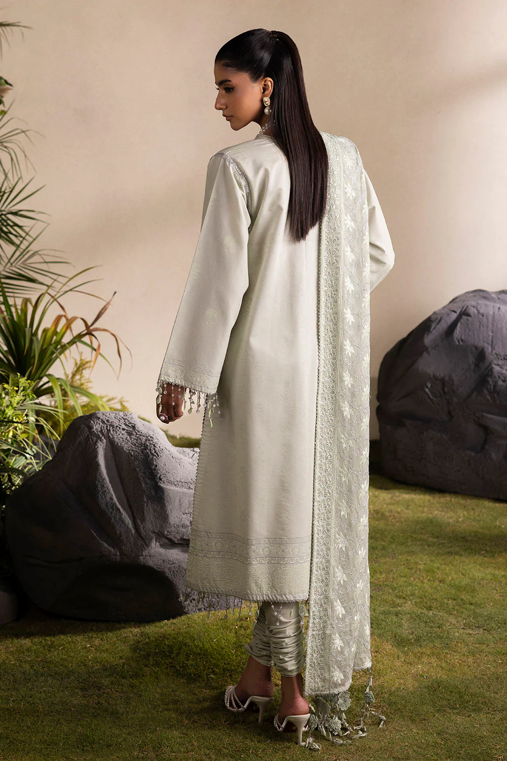3 Piece Printed Lawn Suit with Embroidered Neckline & Embroidered Chiffon Dupatta - Image 4