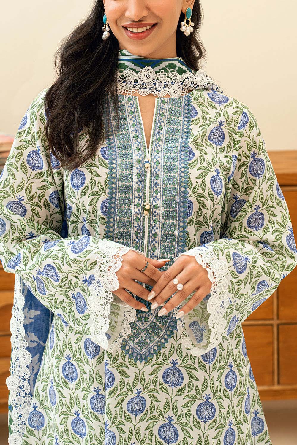 3 Piece Printed Lawn Suit with Embroidered Neckline - Image 2