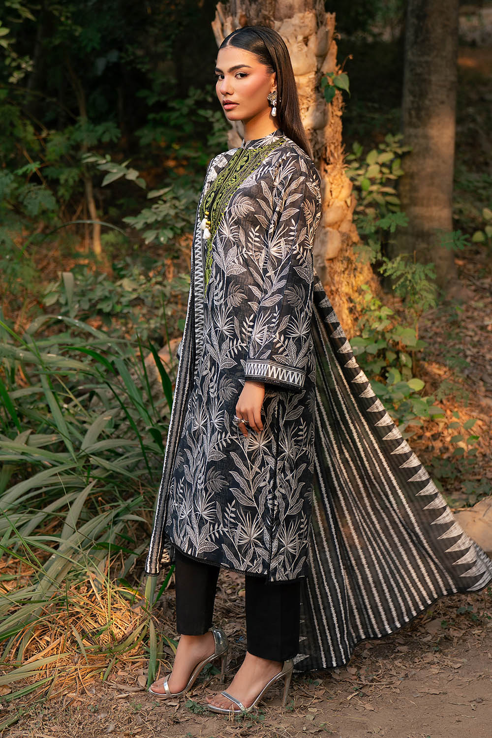 3 Piece Printed Lawn Suit with Embroidered Neckline - Image 3
